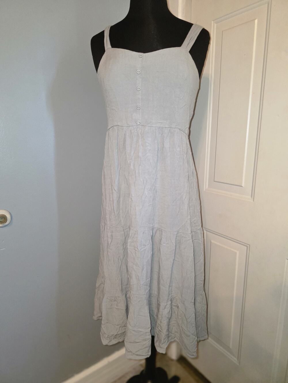 Be Cool Rayon Tank Dress Sage Green Rouched Back Size M Summer Beachy Boho